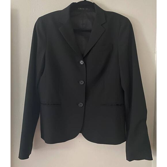 THEORY BLAZER JACKET M* BLACK WOOL BLEND SINGLE BUTTON BREASTED *SIZE SEE DESC - Picture 1 of 8